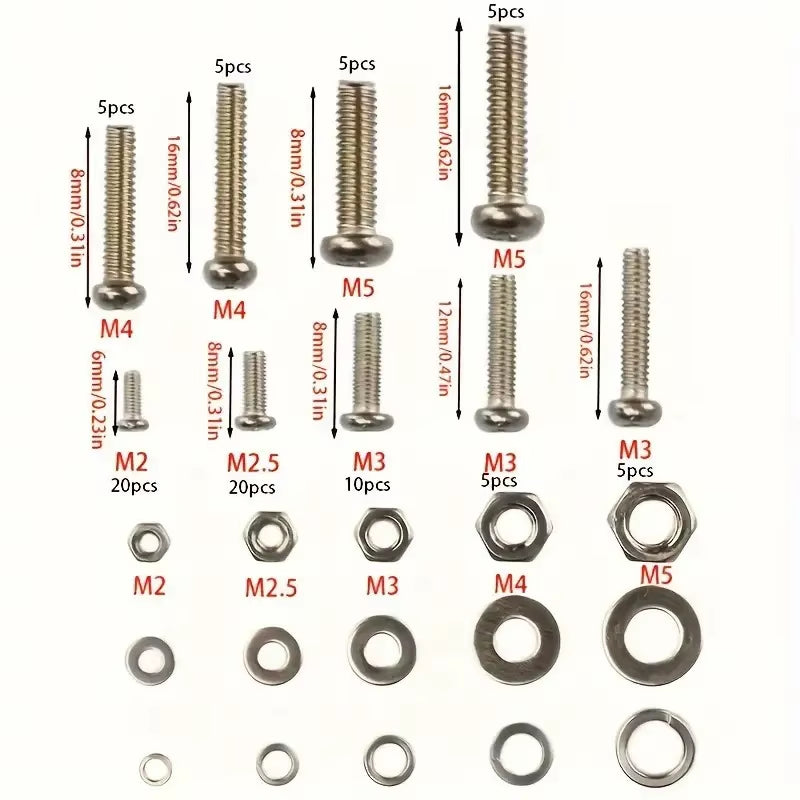 320Pcs Premium Stainless Steel Screw and Nut Assortment Kit - Corrosion-Resistant, Snap-In Nuts, M2 to M5 Sizes - Ideal for DIY,