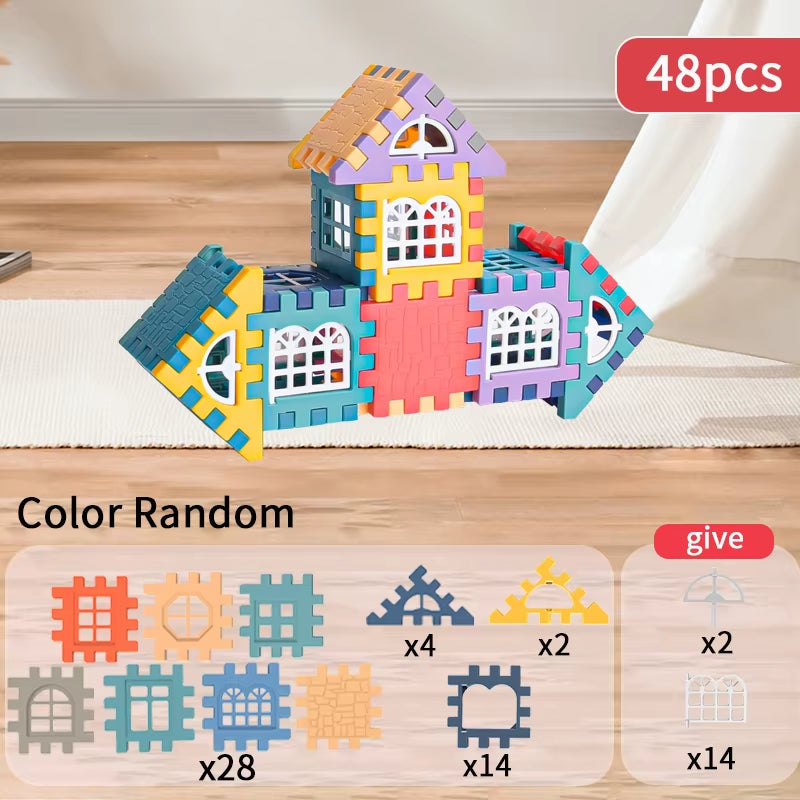 Large Scale House Building Block Simulation Window Design, Kindergarten Construction, Creation of Boys and Girls Large House Bui