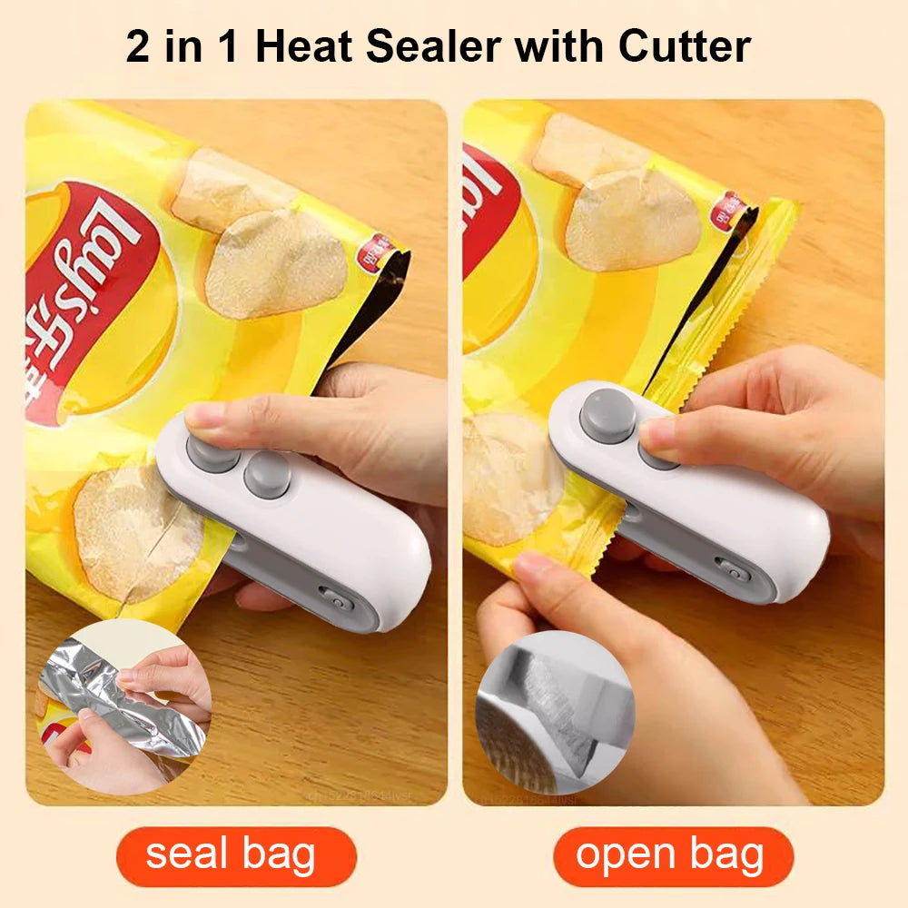 Mini Bag Sealer 2 in 1 Heat Sealer with Cutter Snack Bag Sealer Portable Resealer Machine for Plastic Bags Food Storage