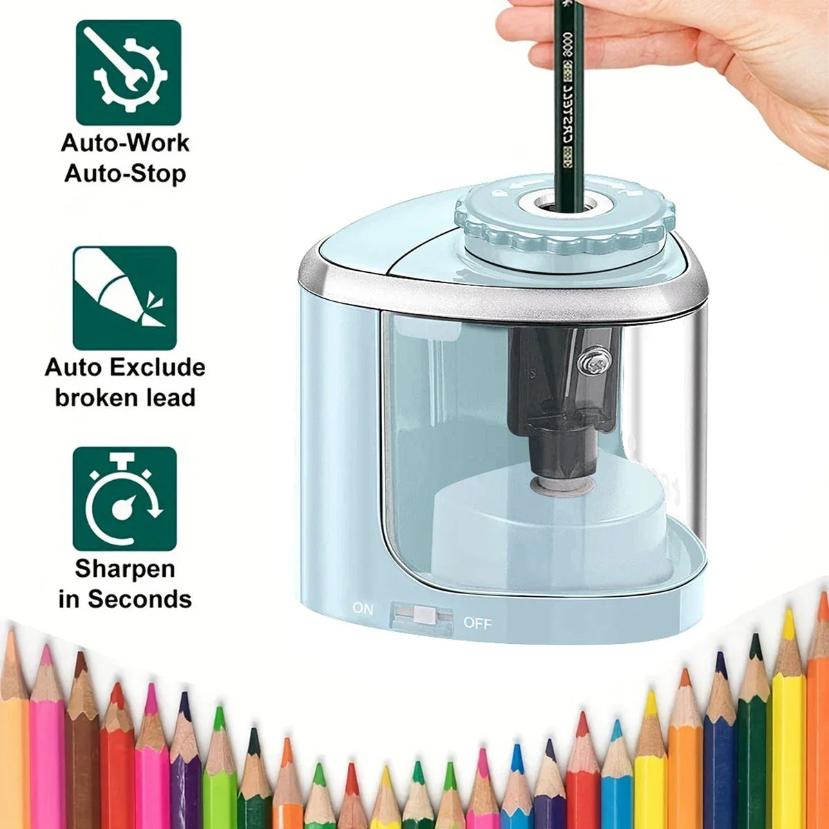 Electric Sharpener Assembly Desktop Automatic Pencil Sharpener Suitable to Pencils (6-8Mm) for Students School Office Stationery