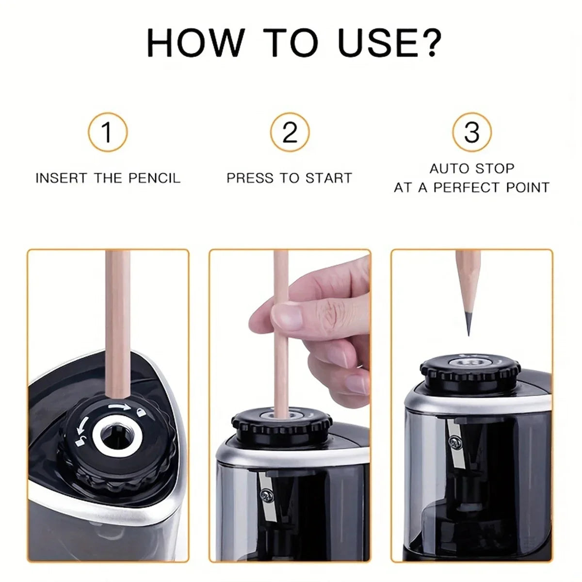 Electric Sharpener Assembly Desktop Automatic Pencil Sharpener Suitable to Pencils (6-8Mm) for Students School Office Stationery
