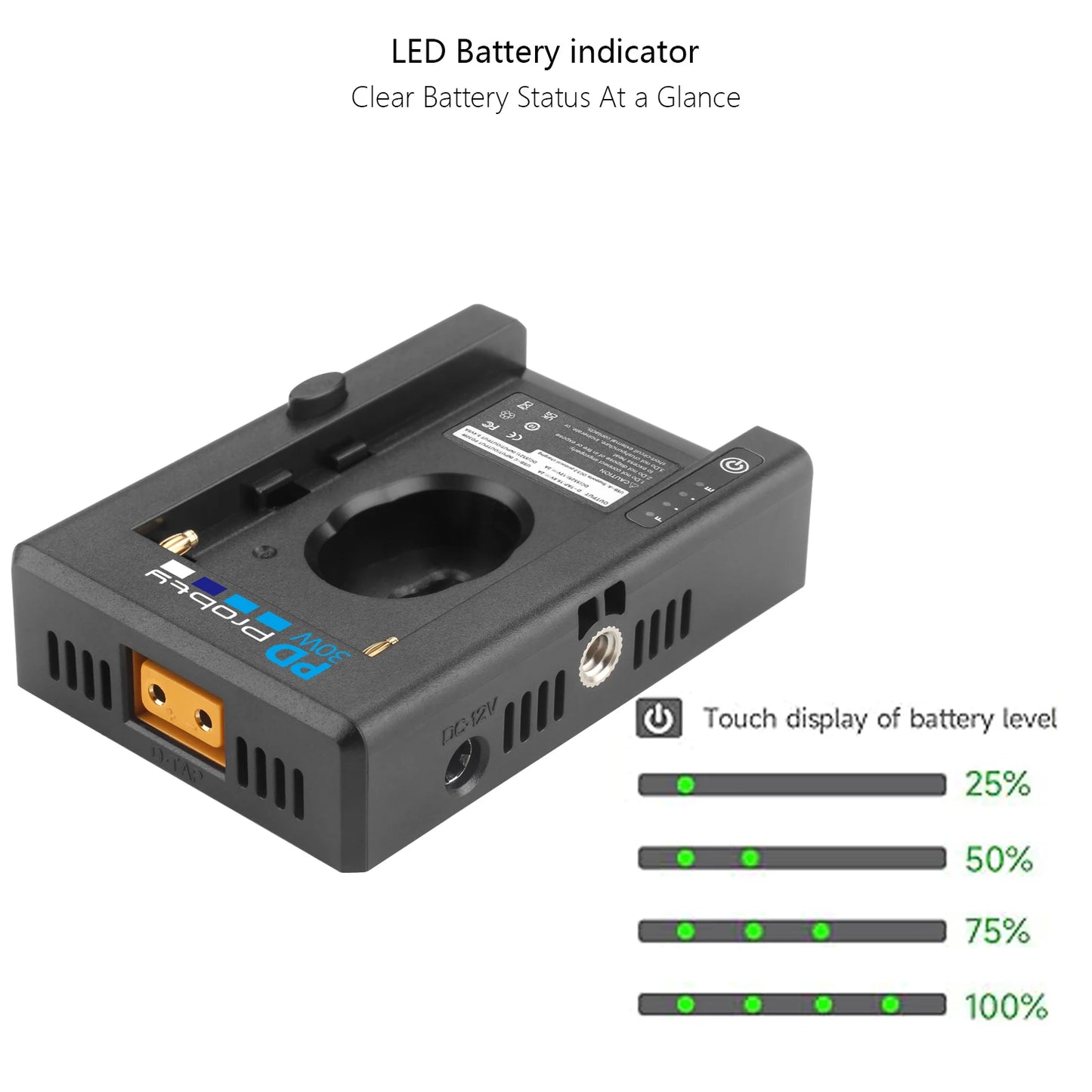 NP-F Battery Adapter Plate for Sony NP-F Battery W PD30W Charging Port 12V 8.4V D-TAP Output Port LED Low Battery Indicator