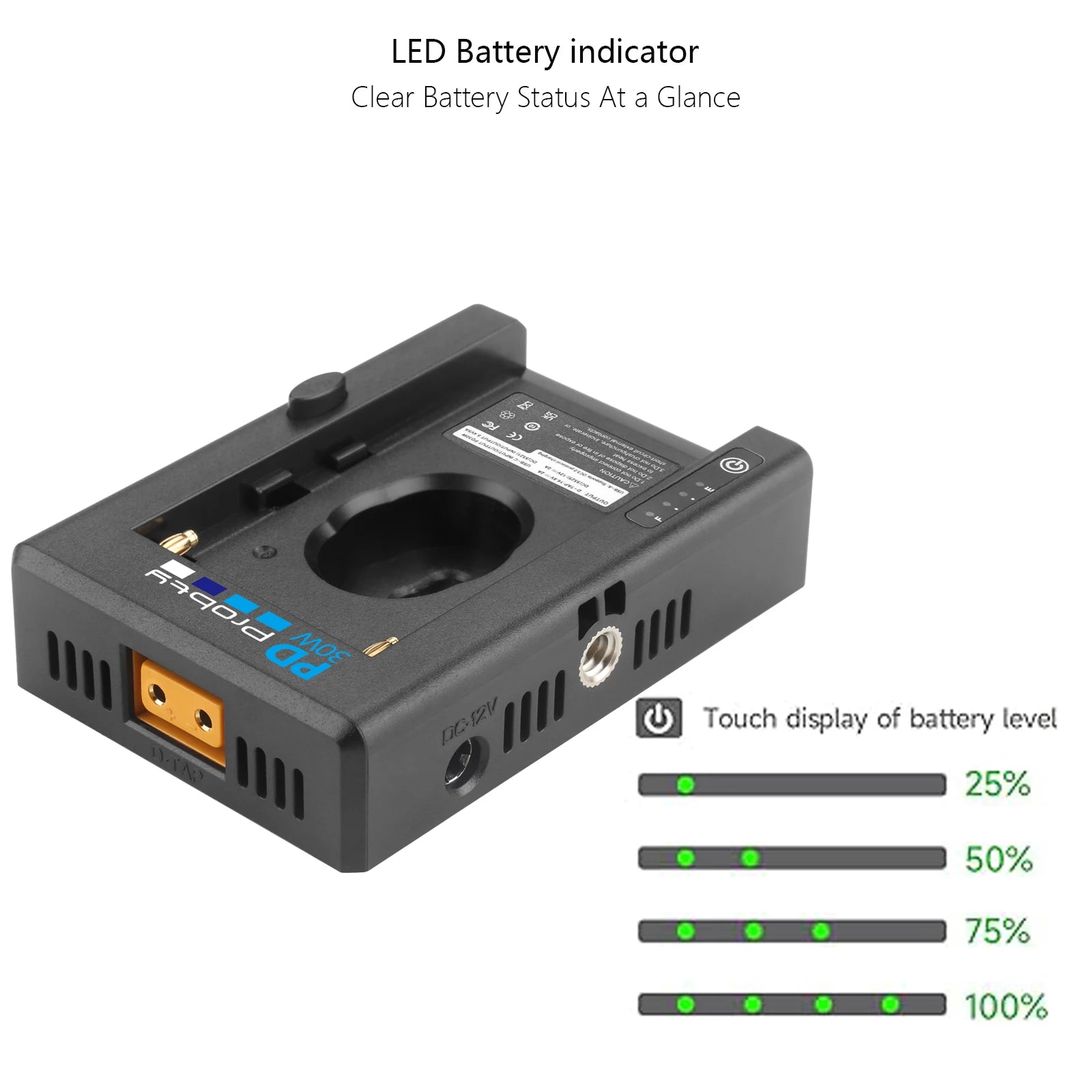 NP-F Battery Adapter Plate for Sony NP-F Battery W PD30W Charging Port 12V 8.4V D-TAP Output Port LED Low Battery Indicator