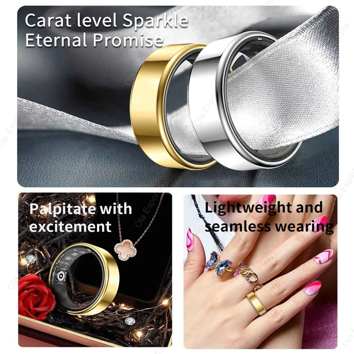 2025 New Smart Ring Men Women, Heart Rate Blood Oxygen and Sleep Monitor Smartring IP68 & 5ATM Waterproof, Multi-Sport Mode Ring