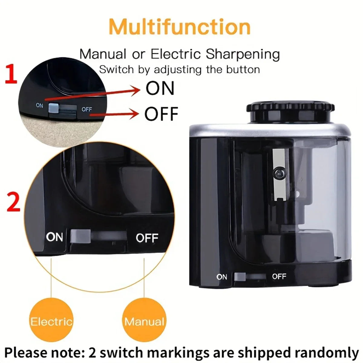 Electric Sharpener Assembly Desktop Automatic Pencil Sharpener Suitable to Pencils (6-8Mm) for Students School Office Stationery
