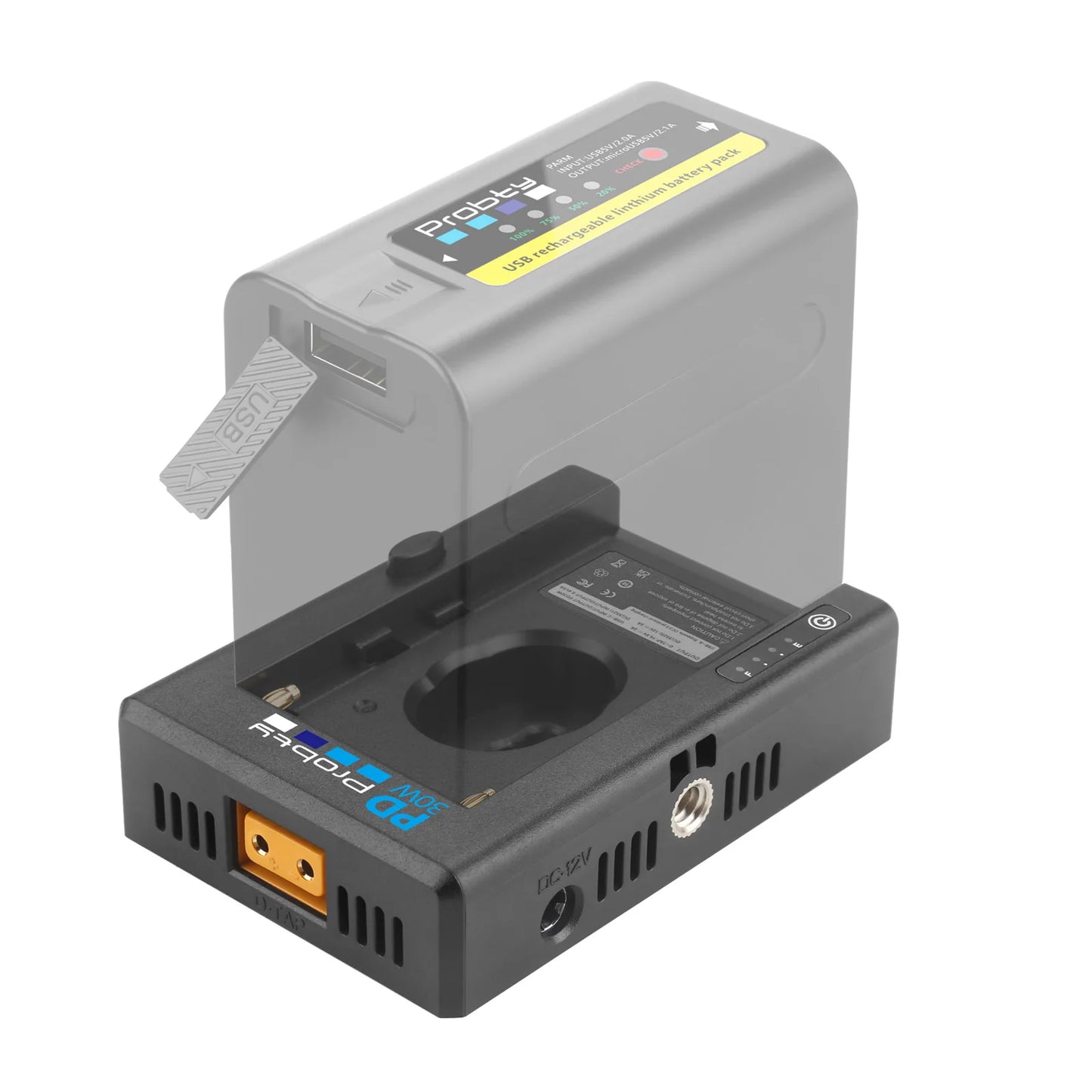 NP-F Battery Adapter Plate for Sony NP-F Battery W PD30W Charging Port 12V 8.4V D-TAP Output Port LED Low Battery Indicator