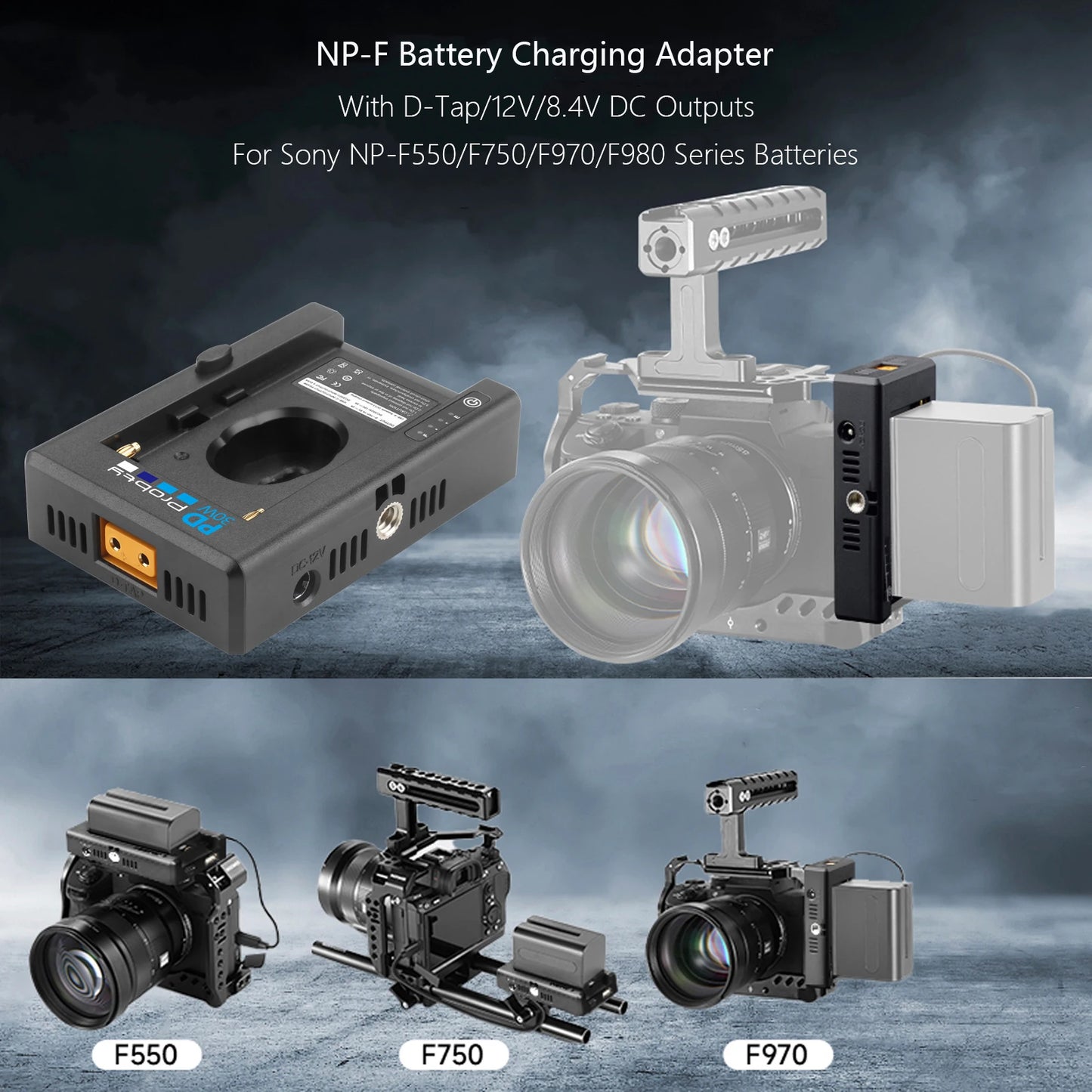 NP-F Battery Adapter Plate for Sony NP-F Battery W PD30W Charging Port 12V 8.4V D-TAP Output Port LED Low Battery Indicator